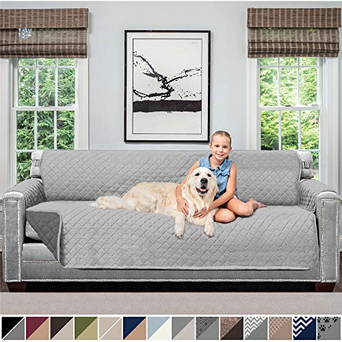 Product Cover Sofa Shield Original Patent Pending Reversible X-Large Oversized Sofa Protector for Seat Width up to 78 Inch, Furniture Slipcover, 2 Inch Strap, Couch Slip Cover Throw for Dogs, Sofa, Lt Gray Charcoal