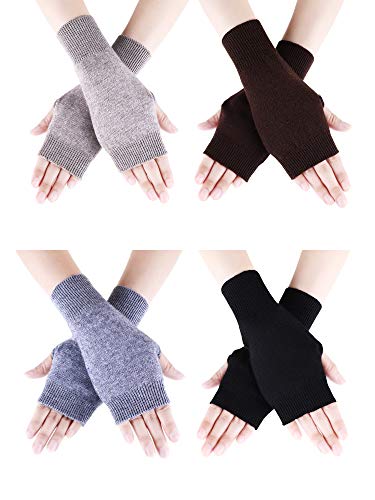 Product Cover Tatuo 4 Pairs Cashmere Feel Fingerless Gloves with Thumb Hole Warm Gloves for Women and Men (Color Set 1)