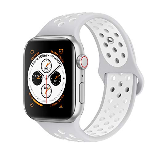 Product Cover AdMaster Compatible with Apple Watch Bands 42mm 44mm,Soft Silicone Replacement Wristband Compatible with iWatch Series 1/2/3/4 -M/L Pure Platinum/White