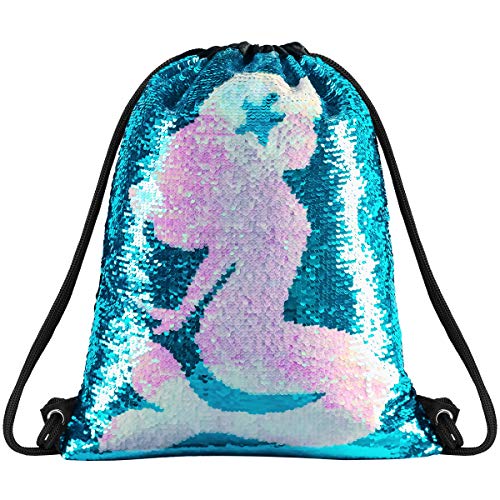 Product Cover Unicorn Gift Sequin Mermaid Drawstring Backpack Gym Dance Bags for Girls Kids Magic Reversible Flip Sequin Bag Shoulder Travel Bags Birthday Gift for Daughter Children Women (DB-MermaidSty)