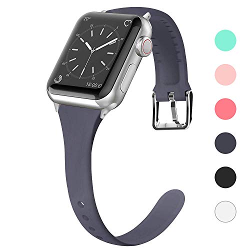 Product Cover Lwsengme Compatible for Apple Watch Band 38MM 40MM 42MM 44MM, Silicone Slim Women iWatch Bands Wristband Compatible for Apple Watch Series 4 3 2 1 (Gray, 38MM/40MM)
