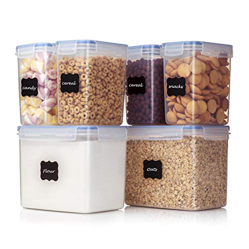 Product Cover Vtopmart Airtight Food Storage Containers 6 Pieces - Plastic PBA Free Kitchen Pantry Storage Containers for Sugar,Flour and Baking Supplies - Dishwasher Safe - 24 Free Labels and 1 Marker