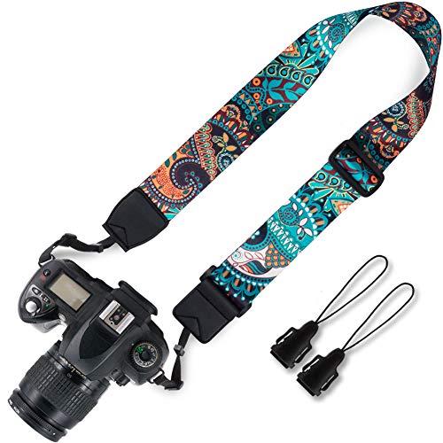 Product Cover Elvam Adjustable Universal Men and Women Camera Strap Belt Compatible for All DSLR Camera, SLR Camera, Instant Camera and Digital Camera - Green Pattern