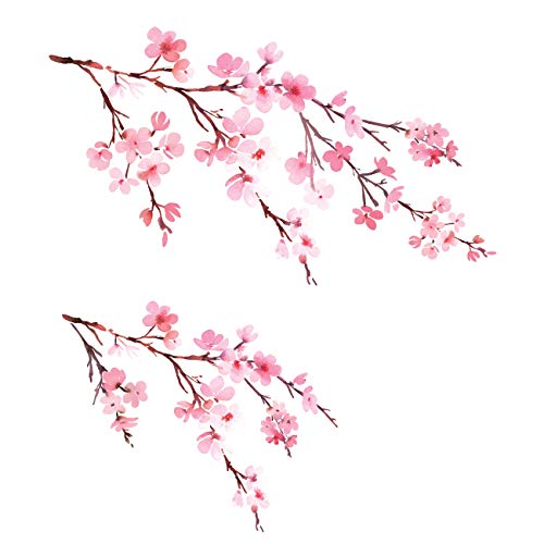 Product Cover DECOWALL DWL-1903 Watercolor Cherry Blossoms Kids Wall Stickers Wall Decals Peel and Stick Removable Wall Stickers for Kids Nursery Bedroom Living Room