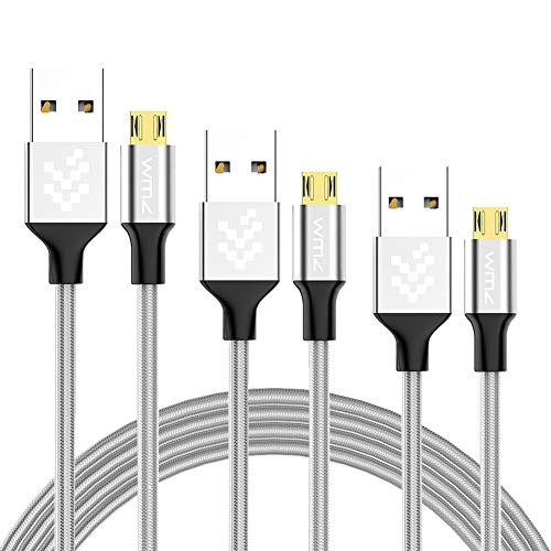 Product Cover Micro USB Cable, 3 Pack Reversible USB Charging Cable USB 2.0 to Micro Data Sync&Charging Cables for Samsung, HTC, Sony, LG and Other Android Devices (1.5ft/3ft/6ft, Silver)