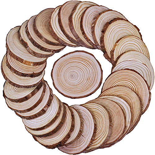 Product Cover Supla 30 Pcs Round Wood Slices Bulk Natural Pine with Bark 3.5-4