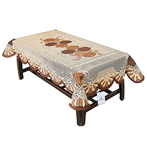 Product Cover Kuber Industries Floral Cotton 4 Seater Centre Table Cover - Brown