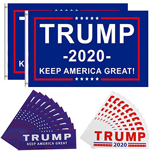 Product Cover color mogu 2 Pack President Donald Trump Flag 2020 Grommets 20 Pieces Bumper Car Stickers Car Supporting President Trump