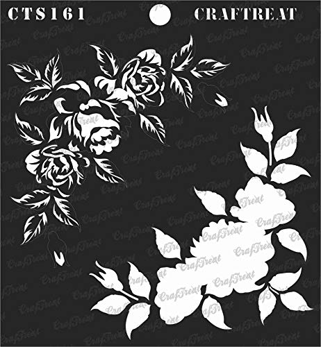 Product Cover CrafTreat Stencil - 2 Step Layered Rose Corner - Reusable Painting Template for Journal, Home Decor, Crafting, DIY Albums, Scrapbook and Printing on Paper, Floor, Wall, Tile, Fabric, Wood 6x6 inches