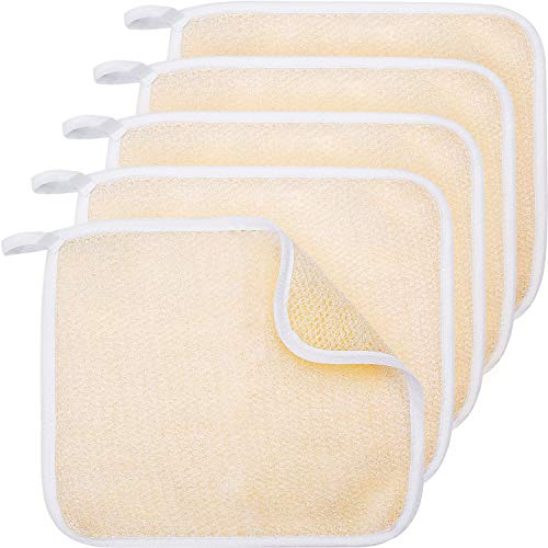 Product Cover Tatuo 5 Pack Exfoliating Face and Body Wash Cloths Towel Soft Weave Bath Cloth Exfoliating Scrub Cloth Massage bath Cloth for Women and Man (5 Pack Two Sides Exfoliating Cloth)