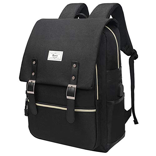 Product Cover Unisex College Bag Fits up to 15.6'' Laptop Casual Rucksack Waterproof School Backpack Daypacks (AllBlackWithUSB)