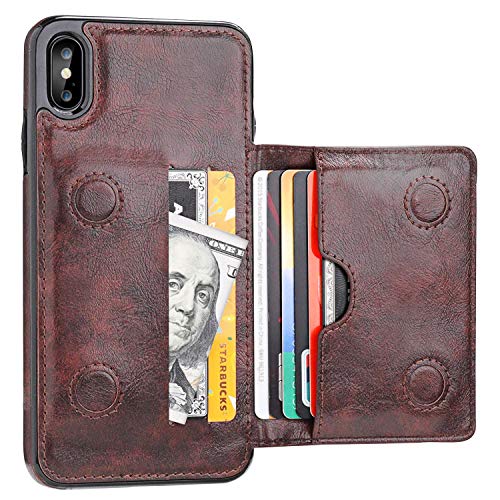 Product Cover KIHUWEY iPhone Xs Max Wallet Case with Credit Card Holder, Leather Kickstand Durable Shockproof Protective Hidden Magnetic Closure Cover for iPhone Xs Max 6.5 Inch(Brown)