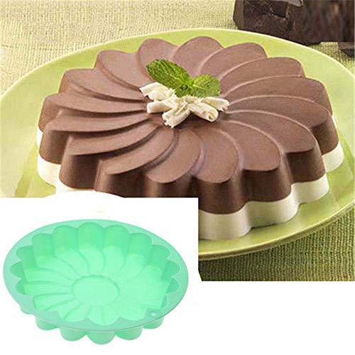 Product Cover Silicone Large Cake Mold 23 CM/9 Inch Flower Shaped Round Nonstick Baking Pan Brownie/Cheesecake/Tart/Pie/Flan/Bread Baking Tray by EORTA for Birthday, Anniversary, Party, Random Color