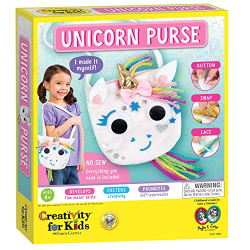Product Cover Creativity for Kids Unicorn Purse - Create A No Sew Fabric Unicorn Bag - Crafts - Boosts Fine Motor Skills for Preschoolers, White