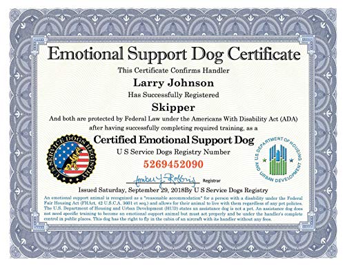 Product Cover Official Certified Emotional Support Dog Certificate with Leather Presentation Folder | Fully Customized with Handler/Dog Information | Includes Free Registration at U S Service Dogs Registry