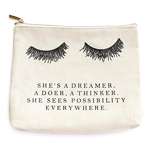 Product Cover Eyelash She's A Dreamer Cotton Canvas Makeup Bag | Inspirational Motivational Gift for Her Makeup Organizer Eyelashes Make Up Bag Canvas Bag Lashes Toiletry Bag Cosmetic Bag Lash Travel Accessories