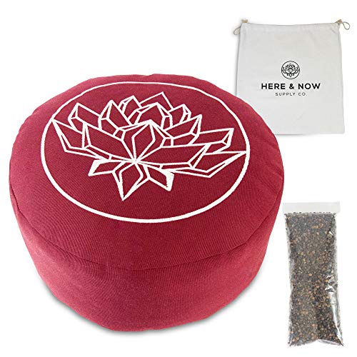 Product Cover Here & Now Supply Co. Buckwheat Hull Filled Meditation Cushion | Floor Pillow Bolster | Carrying Case Included (Red, 13
