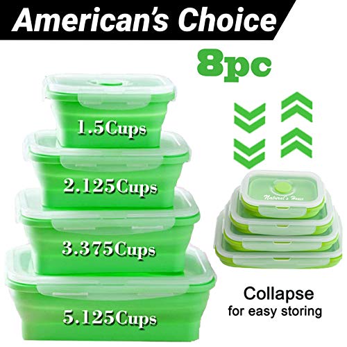 Product Cover NATURAL'S HOUSE Collapsible - Reusable Insulated Food Preserving Storage Silicone Container 8pcs Airtight- BPA Free-FDA|Space Saver Bags