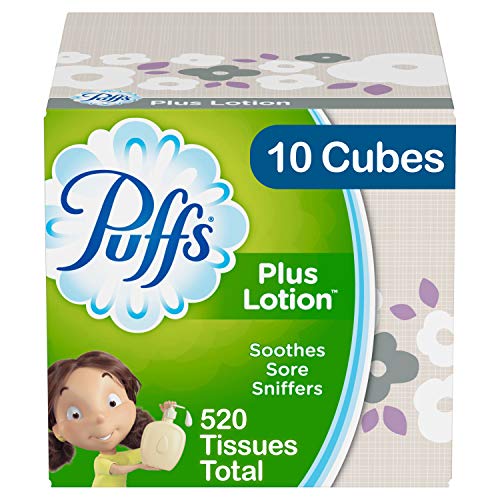 Product Cover Puffs Plus Lotion Facial Tissues, 10 Cubes, 52 Tissues per Box (520 Tissues Total)