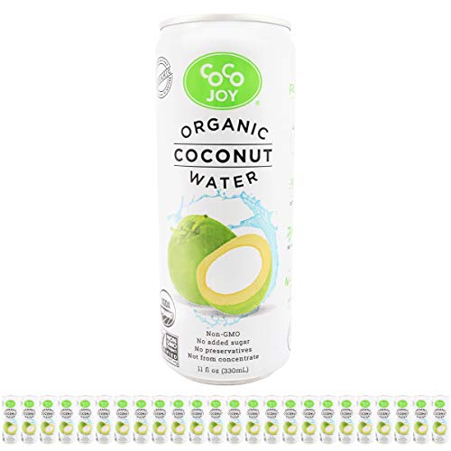 Product Cover 100% Organic Coco Joy Premium Coconut Water 11 Fl oz Can - 24 Pack Refreshing, Non-GMO, No Added Sugar, Packed with Electrolytes, No Preservatives