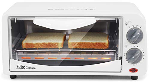 Product Cover Elite Cuisine ETO-224 Personal 2 Slice Countertop Toaster Oven with 15 Minute Timer Includes Pan and Wire Rack, Bake, Broil, Toast