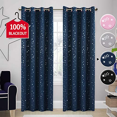 Product Cover H.VERSAILTEX Blackout Curtains Kids Room Thermal Insulated Twinkle Stars Printed Curtain Draperies for Boys Girls, Sleep-Enhancing Magic Grommet Drapes, 2 Panels, Each 52x84-Inch, Navy
