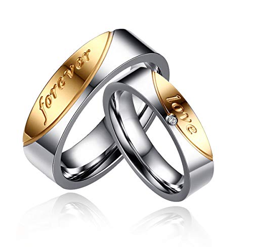 Product Cover Uloveido Titanium Forever Love Wedding Band Set CZ Anniversary/Engagement/Promise/Couple Ring Best Gift for Men and Women CR058-Men10Women8