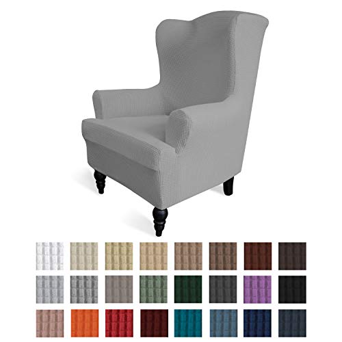 Product Cover Easy-Going Stretch Wingback Chair Sofa Slipcover 1-Piece Sofa Cover Furniture Protector Couch Soft with Elastic Bottom Spandex Jacquard Fabric Small Checks(Wing Chair,Light Gray)