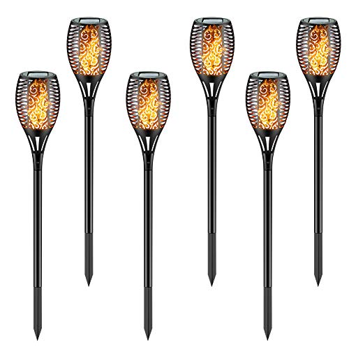 Product Cover zkee Solar Torch Light with Flickering Flame,Fire Effect Lantern,Dancing Flame,Solar Garden Light, Dust to Dawn,Outdoor Waterproof Garden Decoration, Solar Powered Stick Light (Set of 6)