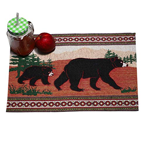 Product Cover MyMadison Home Bear Placemats for Kids, Nature Habitat Animal Theme,100% Cotton Jacquard Collection, Machine Washable, Everyday Use for Dinner Table (13 X 18 Inch) (Brown) (Set of 4)