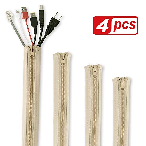 Product Cover StangH Cable Management Sleeve Organizer - 19 Inch Home and Office Zip-up Cable Sleeve Wire Organizer Flexible Cord Concealer Wrap, Electrical Cord Covers for TV/Computer/Desk, 4 Pieces -Beige