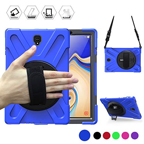 Product Cover BRAECN Galaxy Tab S4 10.5 2018 Case, Three Layer Heavy Duty Drop-Proof Protective Silicone Case with Kickstand+Hand Grip+Carrying Strap for Samsung Tab S4 10.5 Inch T830/T835/T837 2018 Model (Blue)