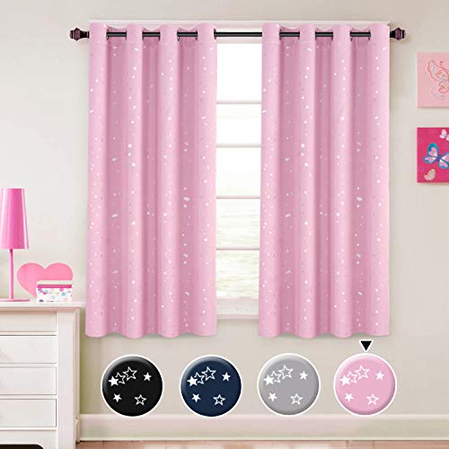 Product Cover H.VERSAILTEX Blackout Curtains Kids Room Thermal Insulated Twinkle Stars Printed Curtain Draperies for Boys Girls, Sleep-Enhancing Magic Grommet Drapes, 2 Panels, Each 52x63-Inch, Pink