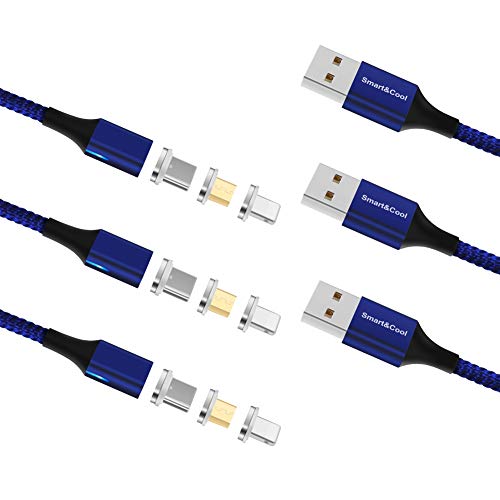 Product Cover Smart&Cool Gen-X 3 in 1 Magnetic Charging Cable, Support Max 3.0A Charging Current & Data Sync, Compatible with i-Product, USB-C and Micro-USB Devices(Blue, 5ft-3pack)