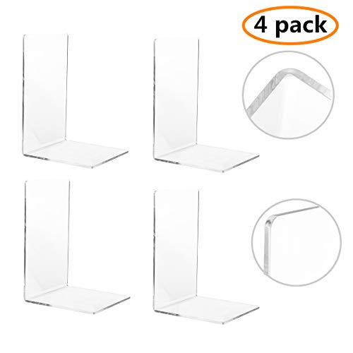 Product Cover CY craft 4 Pieces Bookends,Clear Acrylic Bookends for Shelves,Heavy Duty Book Ends and Desktop Organizer,Book Stopper for Books/Movies/CDs,7.3 ×4.8× 4.8 inch