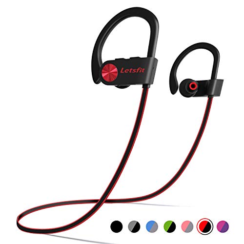 Product Cover Bluetooth Headphones, Letsfit Wireless Headphones, IPX7 Waterproof Sports Earphones Gym Running, HD Stereo Headset w/Mic, 8 Hours Battery Noise Cancelling Bluetooth Earbuds