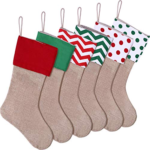 Product Cover SATINIOR 6 Pieces Christmas Burlap Stockings Xmas Hanging Stockings Decorative Stocking Holders for Christmas Decor