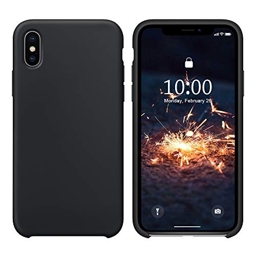 Product Cover SURPHY Silicone Case for iPhone X iPhone Xs Case, Soft Liquid Silicone Shockproof Phone Case (with Microfiber Lining) Compatible with iPhone Xs (2018)/ iPhone X (2017) 5.8 inches (Black)