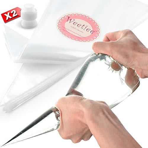 Product Cover Weetiee Pastry Piping Bags -100 Pack-16-Inch Disposable Cake Decorating Bags Anti-Burst Cupcake Icing Bags for all Size Tips Couplers and Baking Cookies Candy Supplies Kits - Bonus 2 Couplers