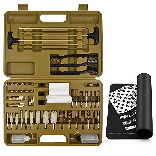 Product Cover Universal Gun Cleaning Kit Supplies Solid Brass Jags Slotted Tips Bore Brush Mop Gun Cleaning Mat Rifles Shotgun Handgun Muzzle loader Pistol Firearm Cleaning use after Hunting Shooting All Caliber