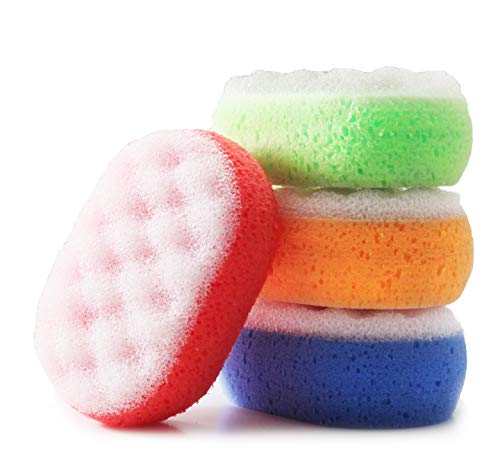 Product Cover MartiniSPA Italian-Made 4-Pack Bath & Shower Sponge for Face & Body, Exfoliating Sponge for Men & Women, Dual Action Design, Dermatologically Tested - 1 of Each Color.