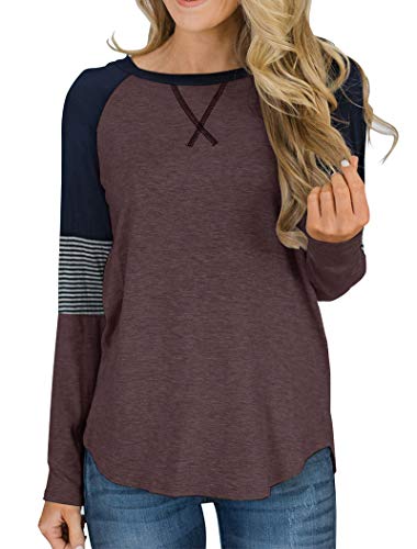 Product Cover Hilltichu Women's Color Block Round Neck Tunic Tops Casual Long Sleeve and Short Sleeve Shirt Blouse