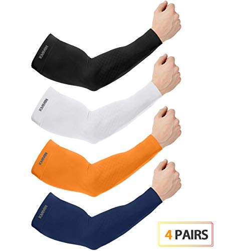 Product Cover KMMIN Arm Sleeves UV Protection for Driving Cycling Golf Basketball Warmer Cooling UPF 50 Sunblock Protective Gloves for Men Women Adults Covering Tattoos, Black/White/Orange/Navy