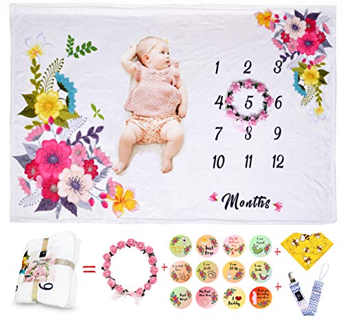 Product Cover Baby Monthly Milestone Blanket For Girls Thick, Soft, Large 50