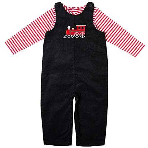 Product Cover Good Lad Newborn/Infant Black Corduroy Train Appliqued Overall Set with Red and White Knit Bodysuit