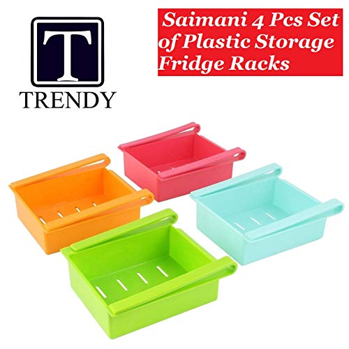 Product Cover Saimani 4 Pcs Set of Refrigerator Plastic Storage Fridge Racks Tray Selves Shelf (Multicolour)