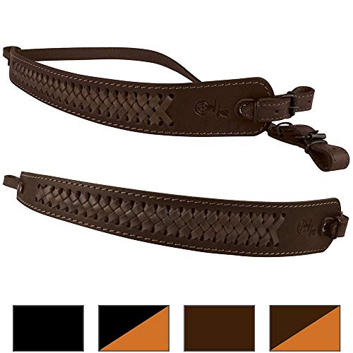 Product Cover BRONZEDOG Genuine Leather Rifle Sling Braided Shotgun Strap Durable Hunting Shoulder Belt (Brown with Matching Braiding)