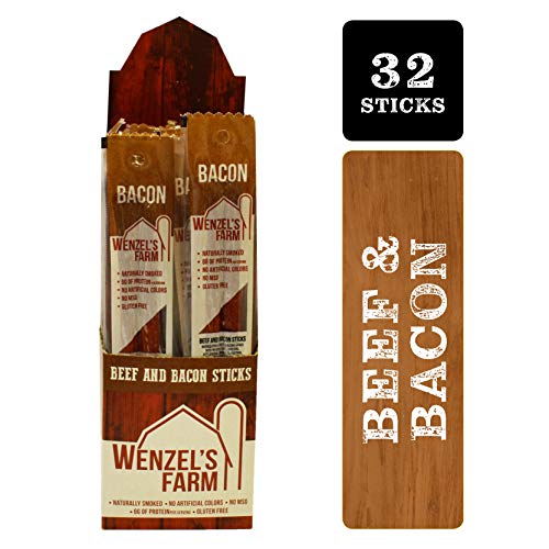 Product Cover Wenzel's Farm Bacon and Beef Snack Sticks │Snack Sticks │ Flavorful, Naturally Smoked │ High Protein, Low Carb │ No MSG, Fillers, Binders, Artificial Colors │ Gluten Free ([16 x 2-Packs] Sticks)