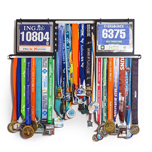 Product Cover Deluxe BibFOLIO+ Race Bib & Medal Display | Wall Mounted Medal Hanger | Display Over 100 Medals & 200 Race Bibs