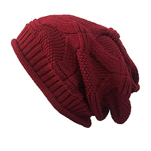 Product Cover JIN+D Unisex Slouchy Beanie Cap Cable Knit Soft Cozy Oversized Long Hats for Women and Men Red